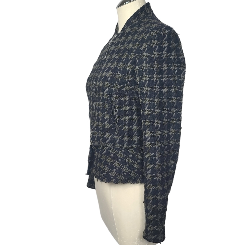 Zara Basic Tweed Houndstooth Full Zip Jacket XS - image 3